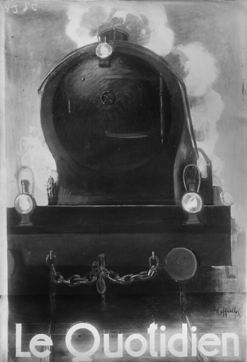 1923 - Une locomotive à vapeur est prête à démarrer toute fumante. - Leonetto Cappiello