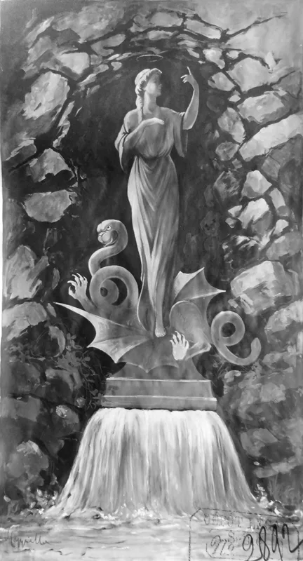 1906 ca. - It could be Saint Margaret having defeated the demon in a cave from which a spring of water would gush out - Leonetto Cappiello