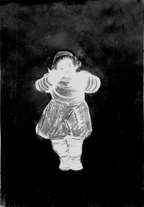Advertising sketch photo: Child with jar of cream