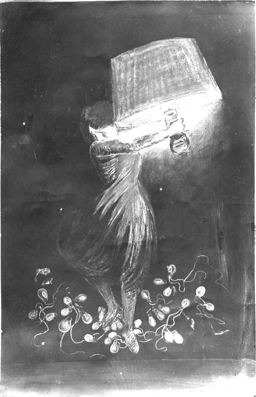 Photo d'esquisse publicitaire : Femme à la lampe électrique