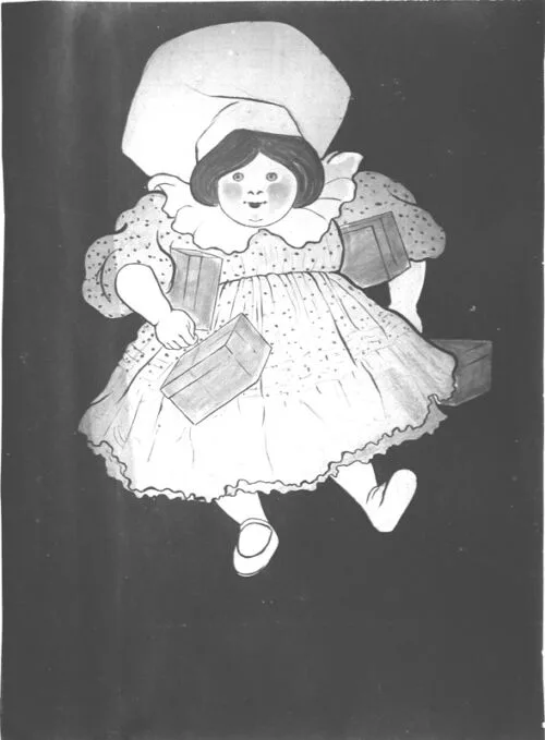 Advertising sketch photo: Little girl with boxes