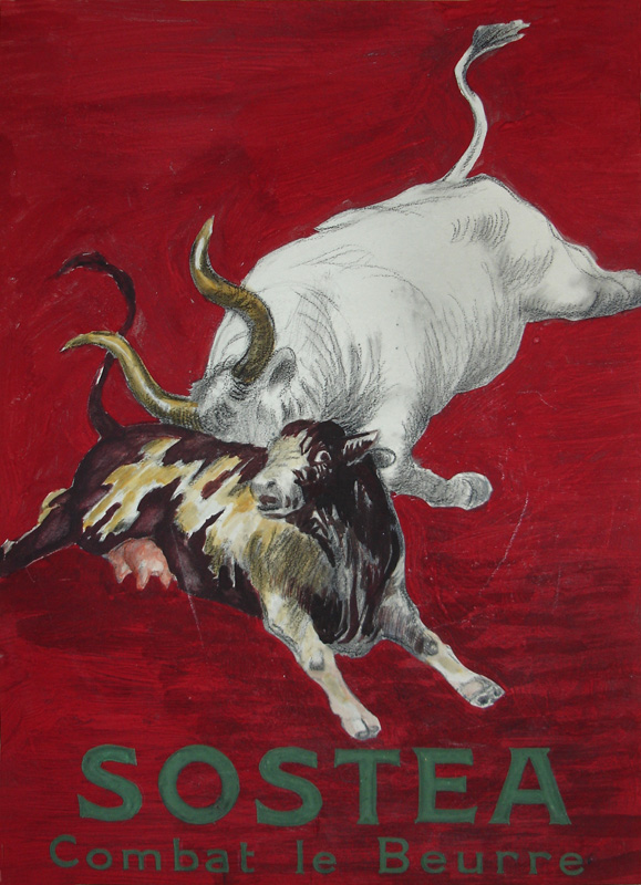 1920 - Un taureau se précipite sur une vache épouvantée. - Leonetto Cappiello