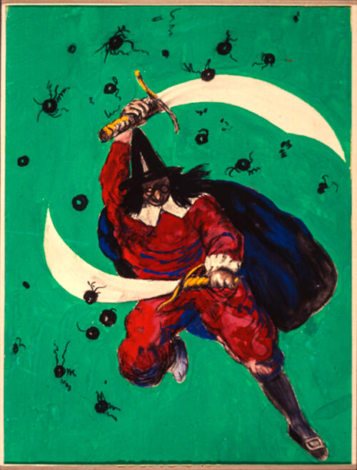 1920 - Diafoirus fend l'air avec deux cimeterres pour tuer les insectes présents.