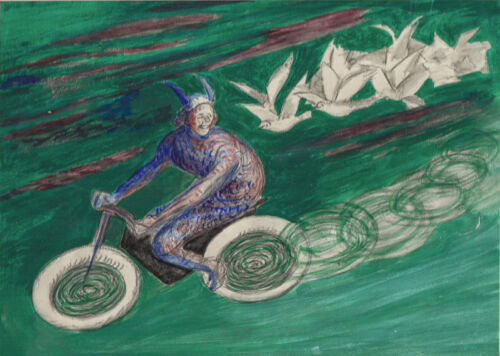 Photo peinte publicitaire : Motocyclette Dunlop