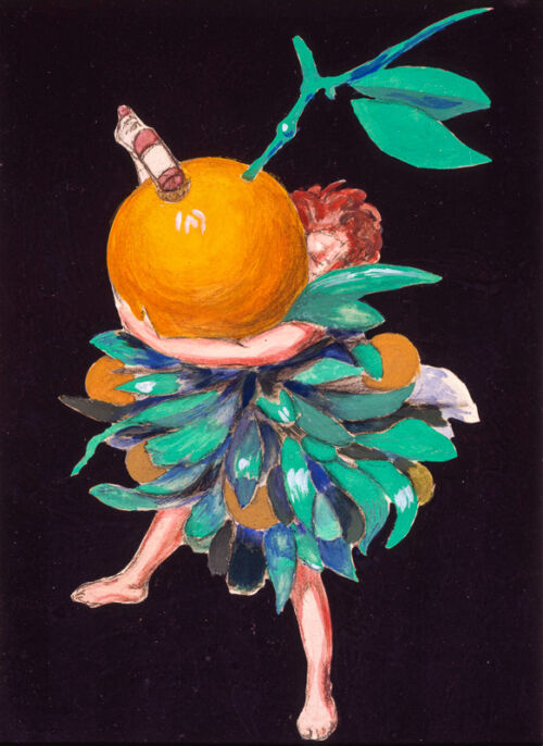 1920 - Une femme habillée par des branches d'oranger porte dans ses bras une grosse orange et une bouteille de Picon. - Leonetto Cappiello