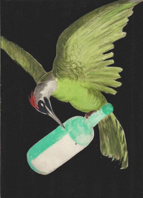 1920 - A woodpecker is perched on a bottle. - Leonetto Cappiello
