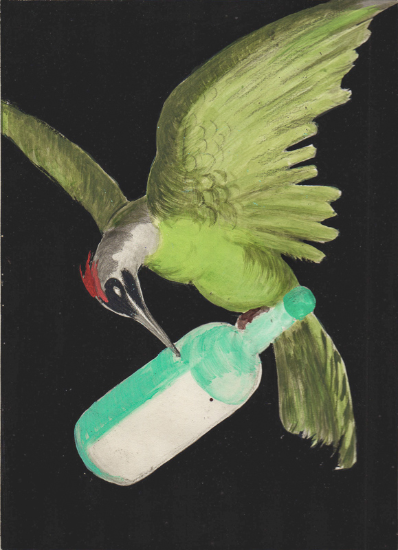 1920 - Un pivert est posé sur une bouteille. - Leonetto Cappiello