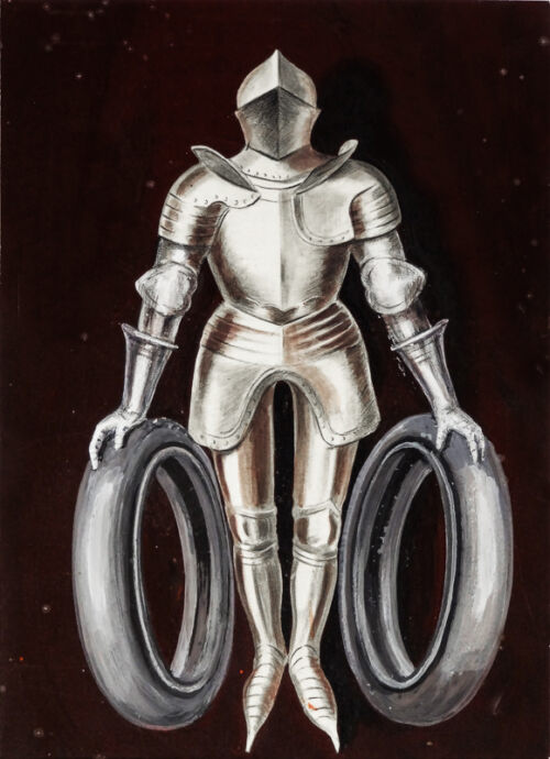 1920 - Il existe deux photos peintes de l'esquisse. La première montre une armure du moyen-âge