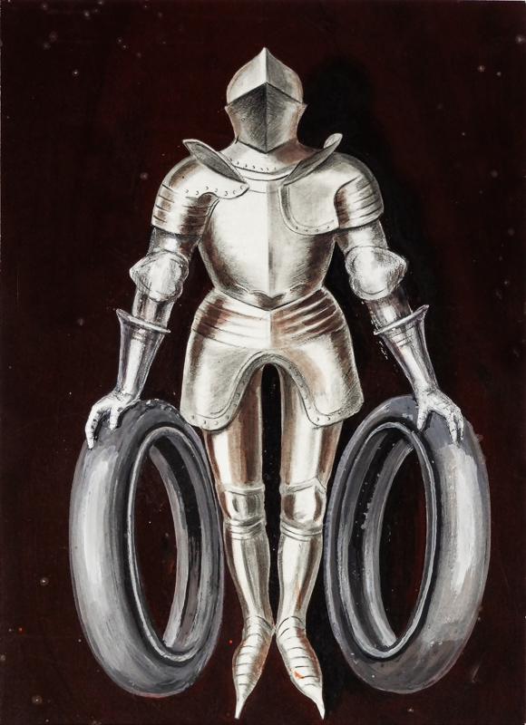 1920 - Il existe deux photos peintes de l'esquisse. La première montre une armure du moyen-âge