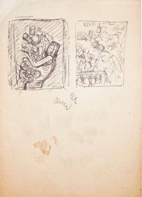 1923 - L'étude a pour but de trouver la meilleure façon de faire porter par un jeune cuisinier de nombreuses boîtes de conserve. - Leonetto Cappiello