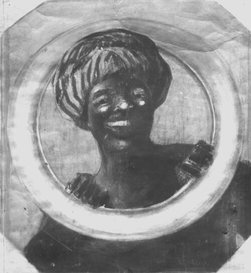 Affiche publicitaire : Africain dans un pneu, - Un jeune africain coiffé d'un turban, passe la tête dans un pneu et sourit très chaleureusement. - par Leonetto Cappiello