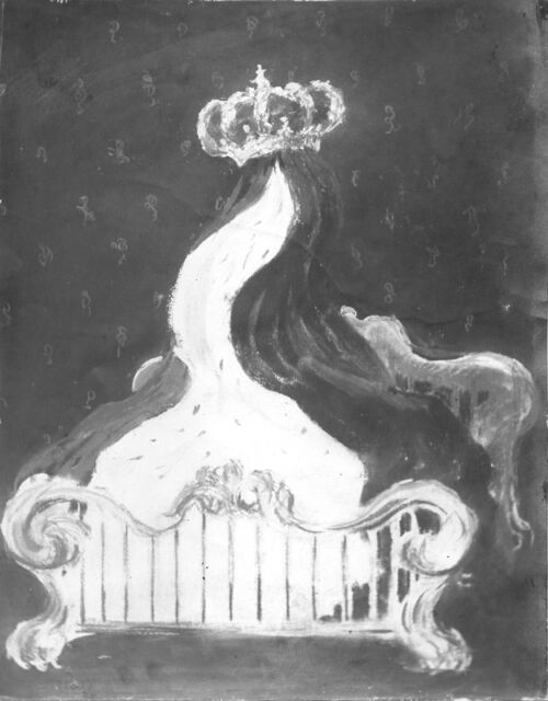 Affiche publicitaire : Literie royale, - Ce lit d’exception a un pied et une tête de lit très ouvragés, et de magnifiques tentures accrochées sous une couronne royale. - par Leonetto Cappiello