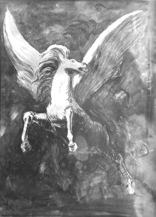 Advertising poster: Pegasus, - Pegasus, white winged horse, leaps into the sky. - by Leonetto Cappiello