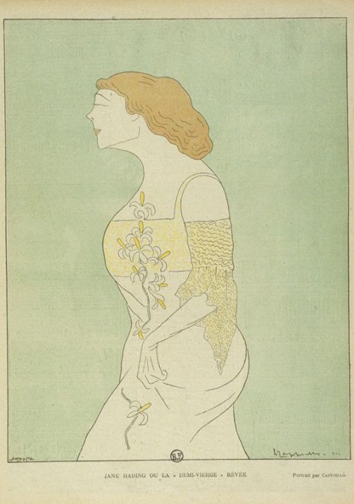 Jane Hading ou la "Demi-vierge"rêvée, caricature de Cappiello