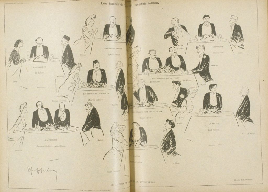 Les succès de l'année par petites tables, caricature de Cappiello
