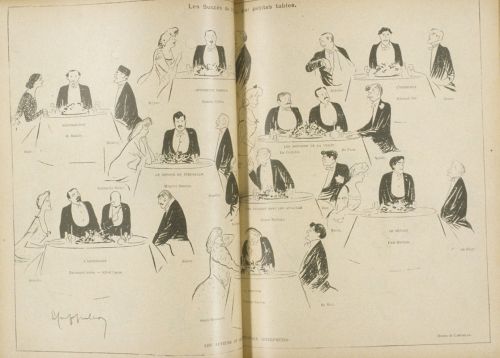 Les succès de l'année par petites tables, caricature de Cappiello