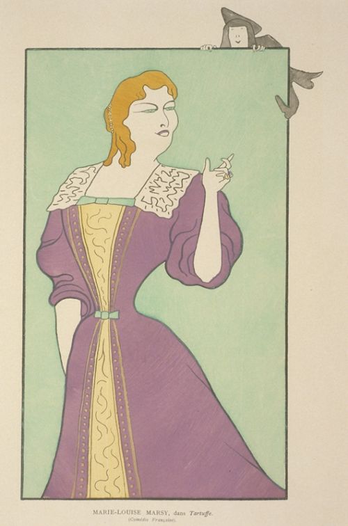 Mary-Louise Marsy dans Tartuffe, caricature de Cappiello