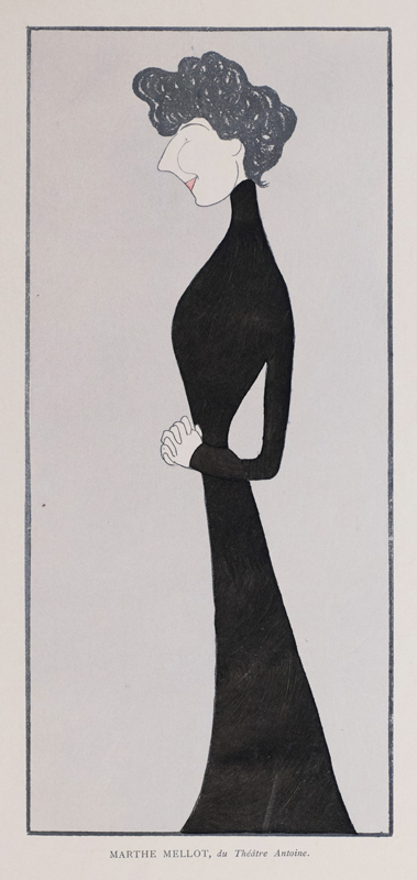 Marthe Mellot du théâtre Antoine, caricature de Cappiello