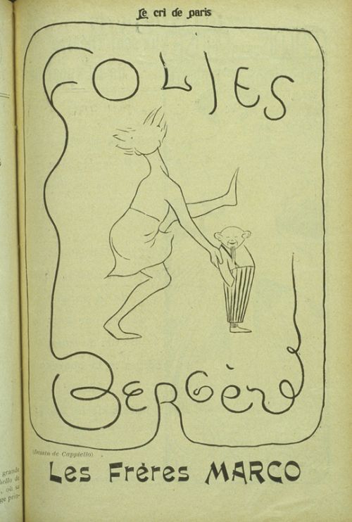 Les frères Marco aux Folies Bergère, caricature de Cappiello