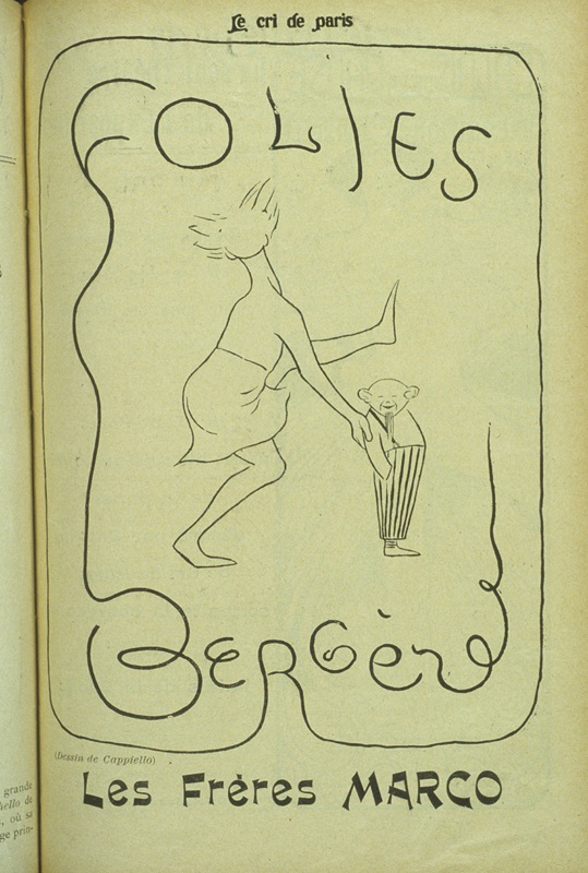 Les frères Marco aux Folies Bergère, caricature de Cappiello